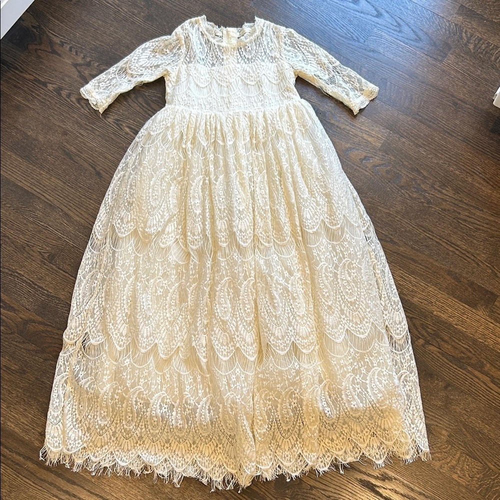 Trish‎ Scully Child Elegant Cream Ivory Lace Formal Wedding Kids Dress Size 10